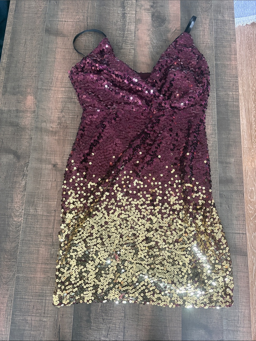 VENUS Burgundy and Gold Sequin Ombre Slip Dress